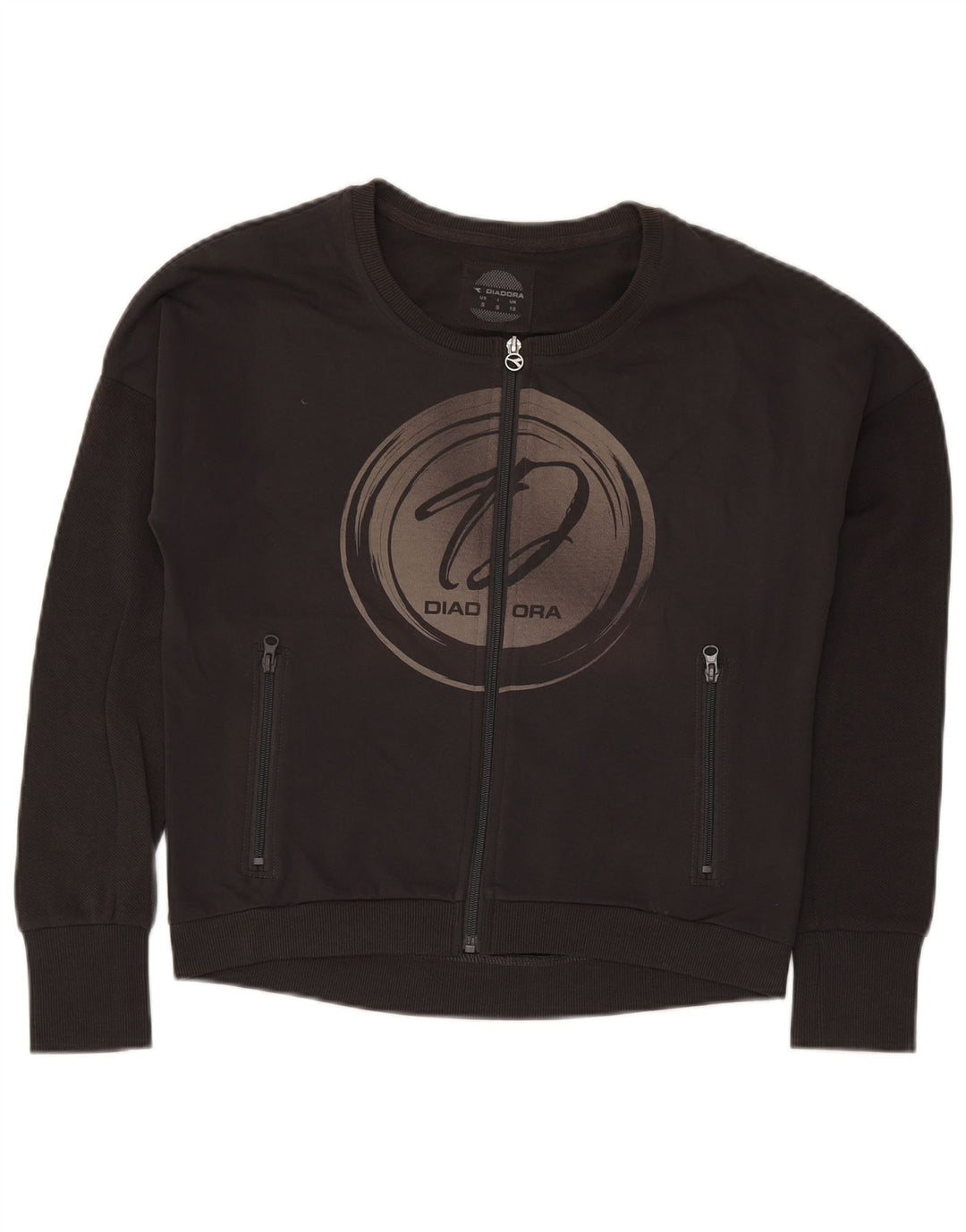 Diadora Womens Oversized Graphic Tracksuit Top Jacket UK 10 Small Black