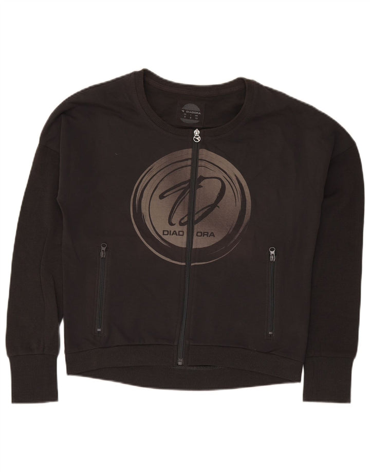 Diadora Womens Oversized Graphic Tracksuit Top Jacket UK 10 Small Black