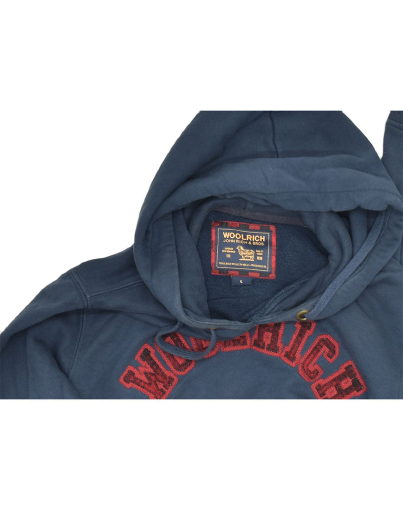 WOOLRICH Mens Graphic Hoodie Jumper Large Blue Cotton | Vintage | Thrift | Second-Hand | Used Clothing | Messina Hembry 