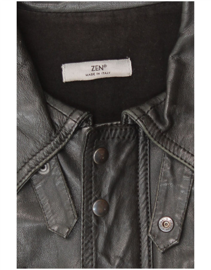 Zen Mens Leather Jacket IT 52 Large Black Leather