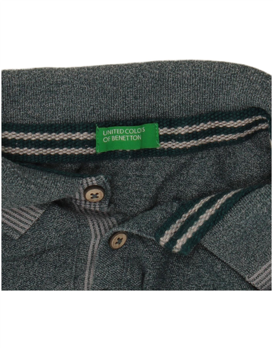 Benetton Mens Graphic Polo Shirt Medium Green Flecked