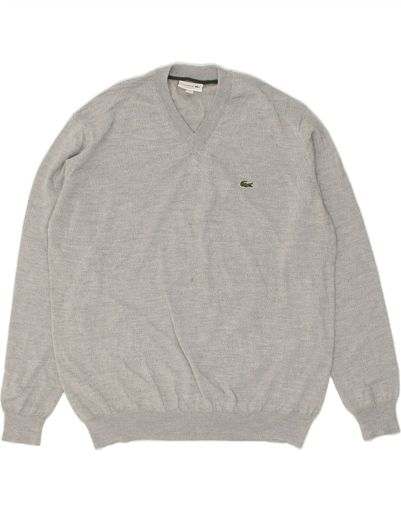 LACOSTE Mens Graphic Classic Fit V-Neck Jumper Sweater Size 7 2XL Grey | Vintage Lacoste | Thrift | Second-Hand Lacoste | Used Clothing | Messina Hembry 