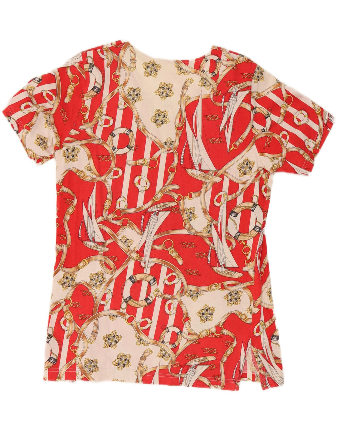 VINTAGE Womens Riding Abstract Pattern T-Shirt Top UK 14 Large Red Cotton Vintage Vintage and Second-Hand Vintage from Messina Hembry 