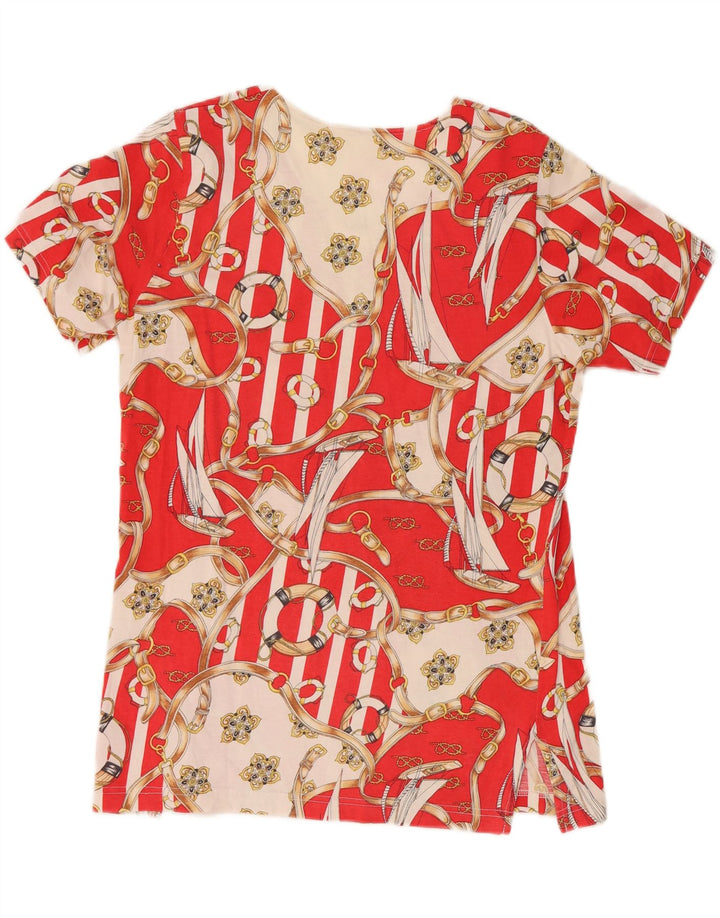 VINTAGE Womens Riding Abstract Pattern T-Shirt Top UK 14 Large Red Cotton Vintage Vintage and Second-Hand Vintage from Messina Hembry 
