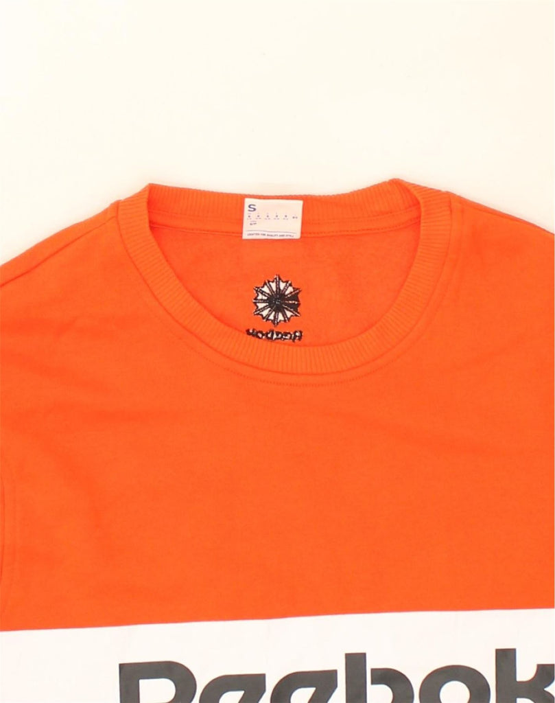 REEBOK Mens Classic Fit Graphic Sweatshirt Jumper Small Orange Cotton | Vintage Reebok | Thrift | Second-Hand Reebok | Used Clothing | Messina Hembry 