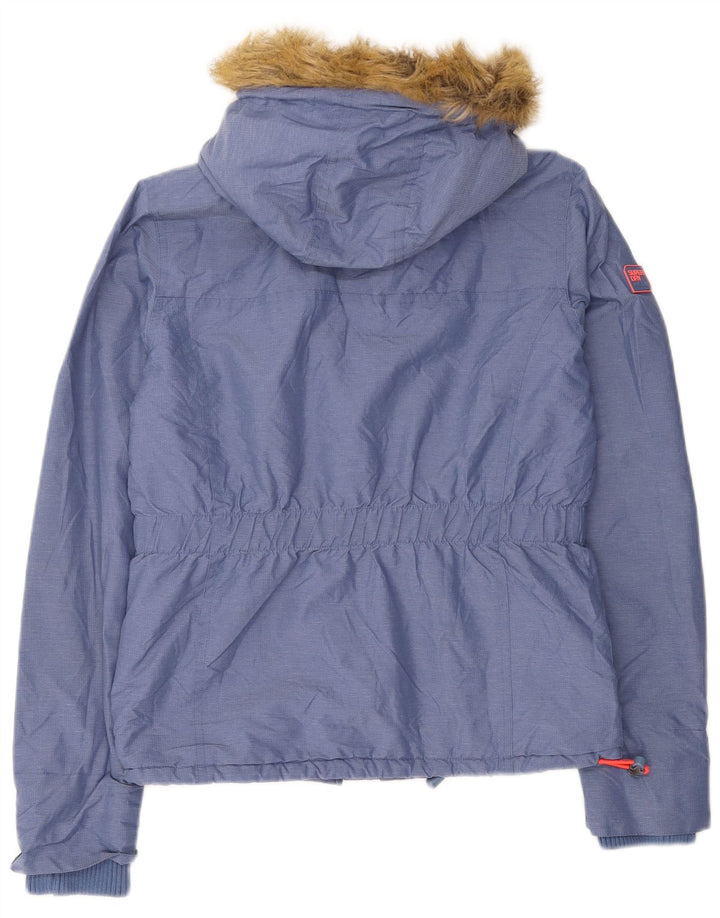 Superdry Womens Hooded Sherpa Windbreaker Jacket UK 14 Medium Blue