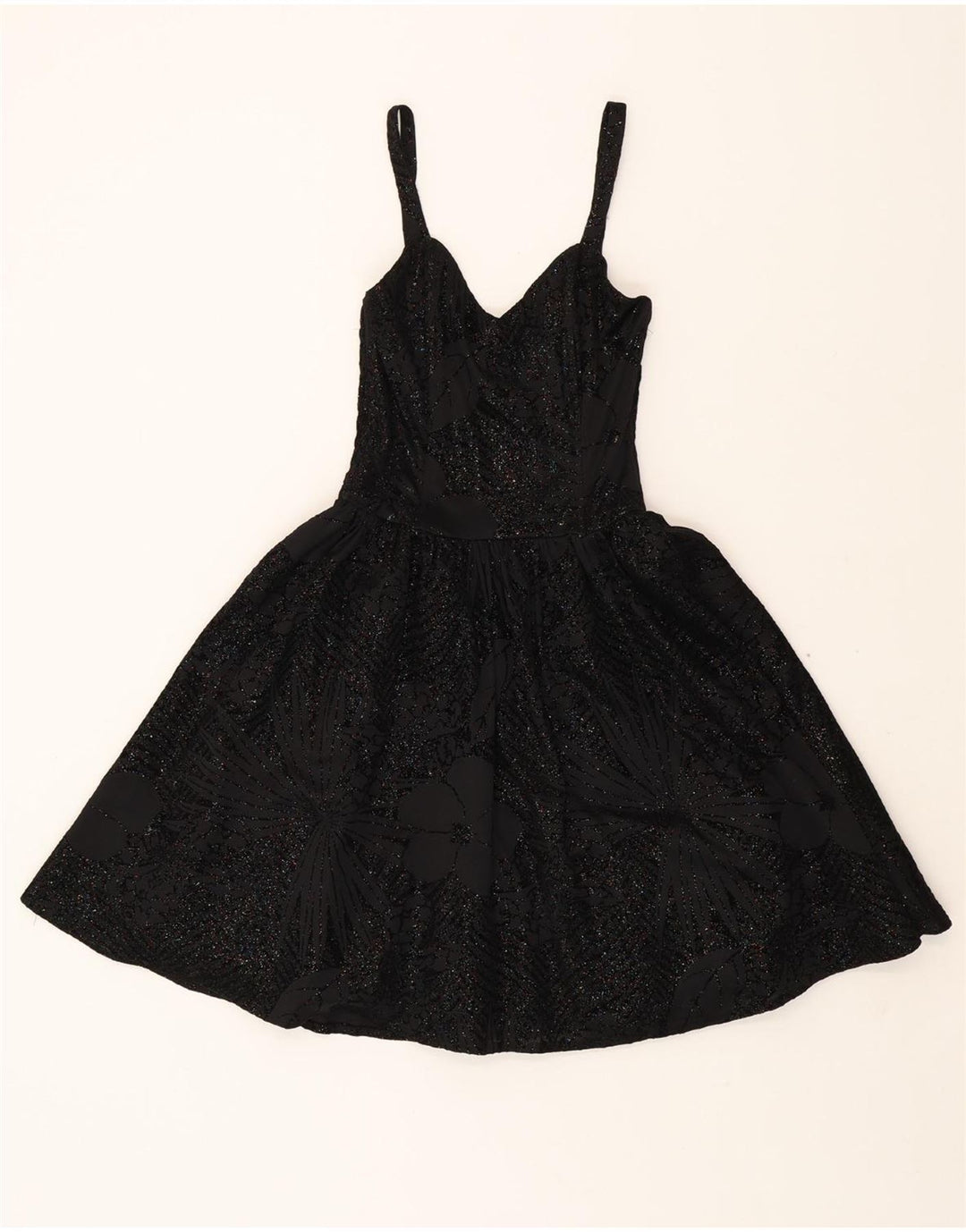 VINTAGE Womens Sleeveless Swing Dress EU 38 Medium Black Floral Polyester Vintage Vintage and Second-Hand Vintage from Messina Hembry 