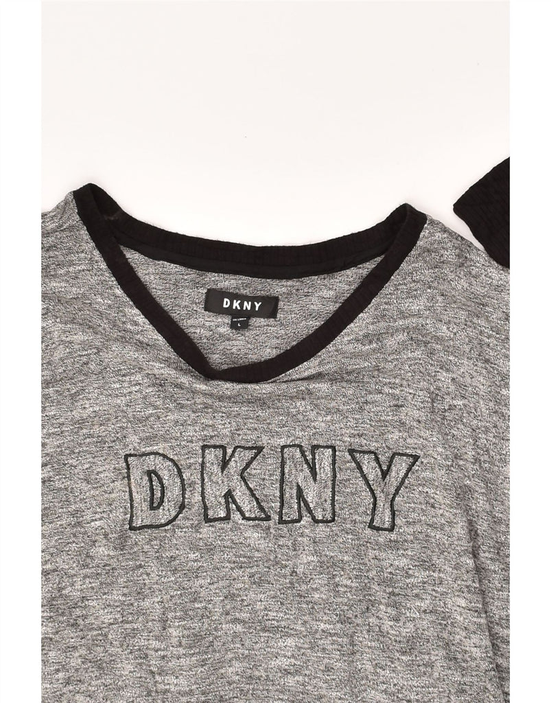 DKNY Womens Graphic Sweatshirt Jumper UK 16 Large Grey Flecked Viscose | Vintage Dkny | Thrift | Second-Hand Dkny | Used Clothing | Messina Hembry 