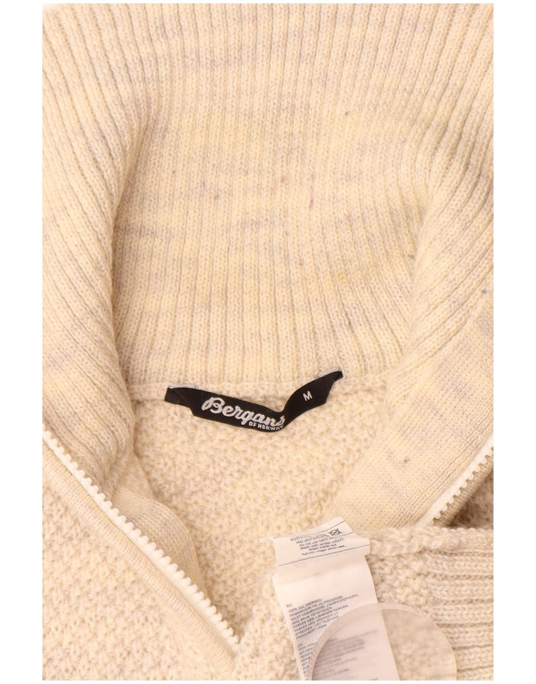 Bergans Mens Zip Neck Jumper Sweater Medium Beige Flecked Merino Wool
