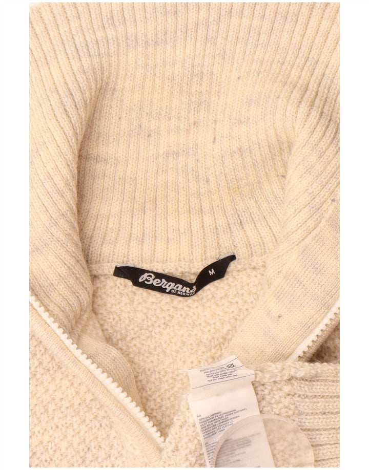 Bergans Mens Zip Neck Jumper Sweater Medium Beige Flecked Merino Wool