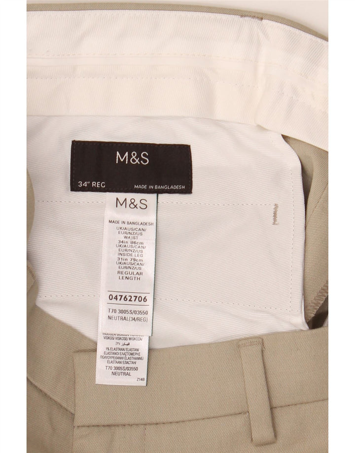 Marks & Spencer Mens Slim Chino Trousers W34 L31 Beige Polyester