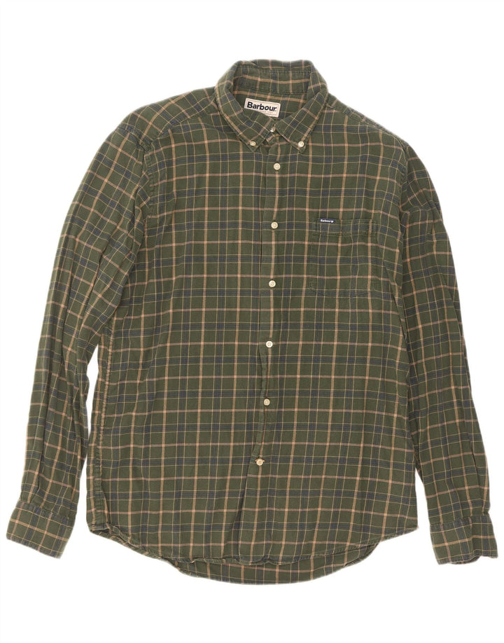 Barbour Mens Tailored Fit Shirt Large Khaki Check Cotton