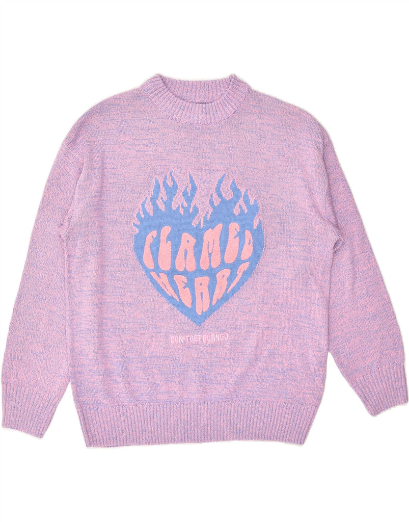 VINTAGE Womens Graphic Crew Neck Jumper Sweater UK 10 Small Pink Flecked | Vintage Vintage | Thrift | Second-Hand Vintage | Used Clothing | Messina Hembry 