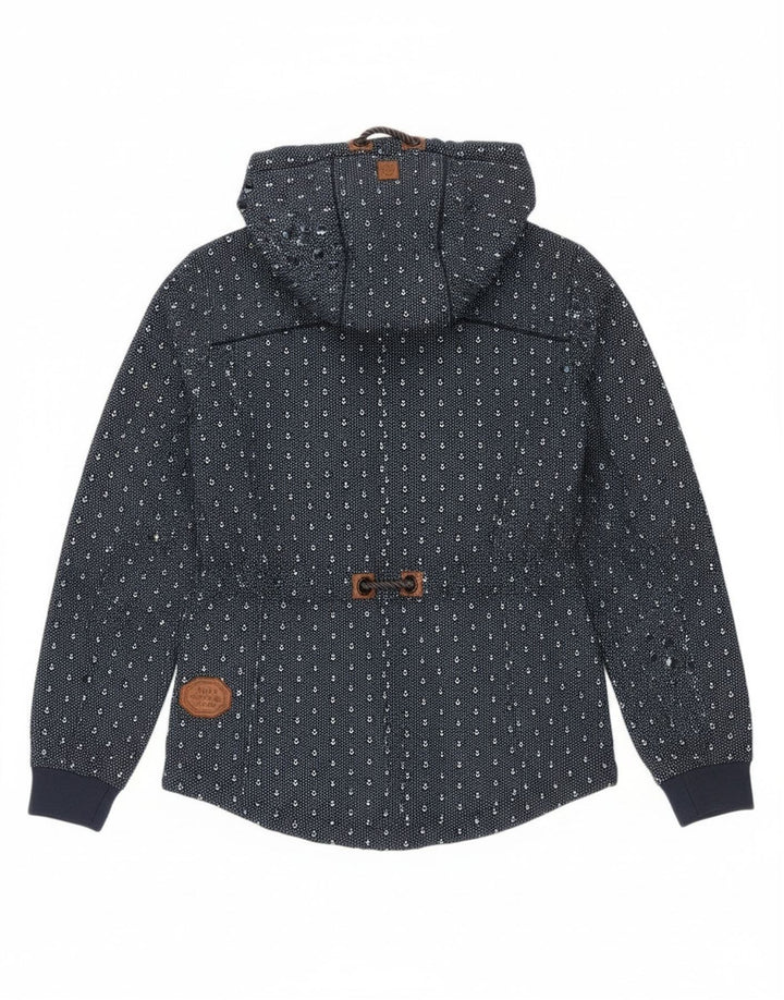 Naketano Womens Hooded Windbreaker Jacket UK 10 Small Navy Blue Spotted