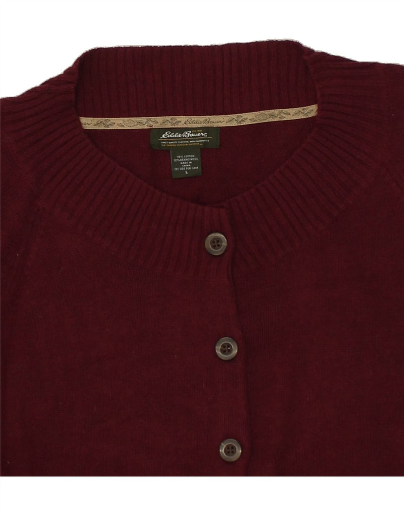 EDDIE BAUER Womens 3/4 Sleeve Cardigan Sweater UK 14 Large Maroon Cotton | Vintage Eddie Bauer | Thrift | Second-Hand Eddie Bauer | Used Clothing | Messina Hembry 