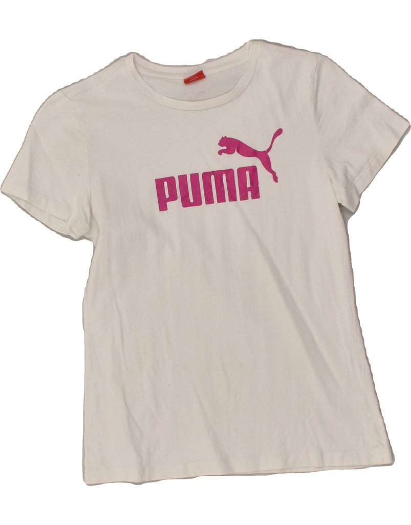 PUMA Girls Graphic T-Shirt Top 13-14 Years Beige Cotton | Vintage Puma | Thrift | Second-Hand Puma | Used Clothing | Messina Hembry 