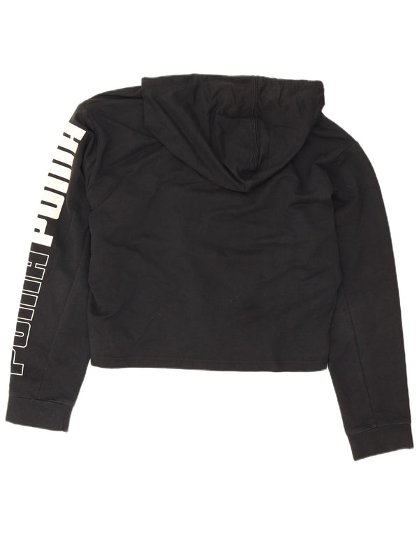 Puma Womens Relaxed Fit Graphic Hoodie Jumper UK 12 Medium Black Sports
