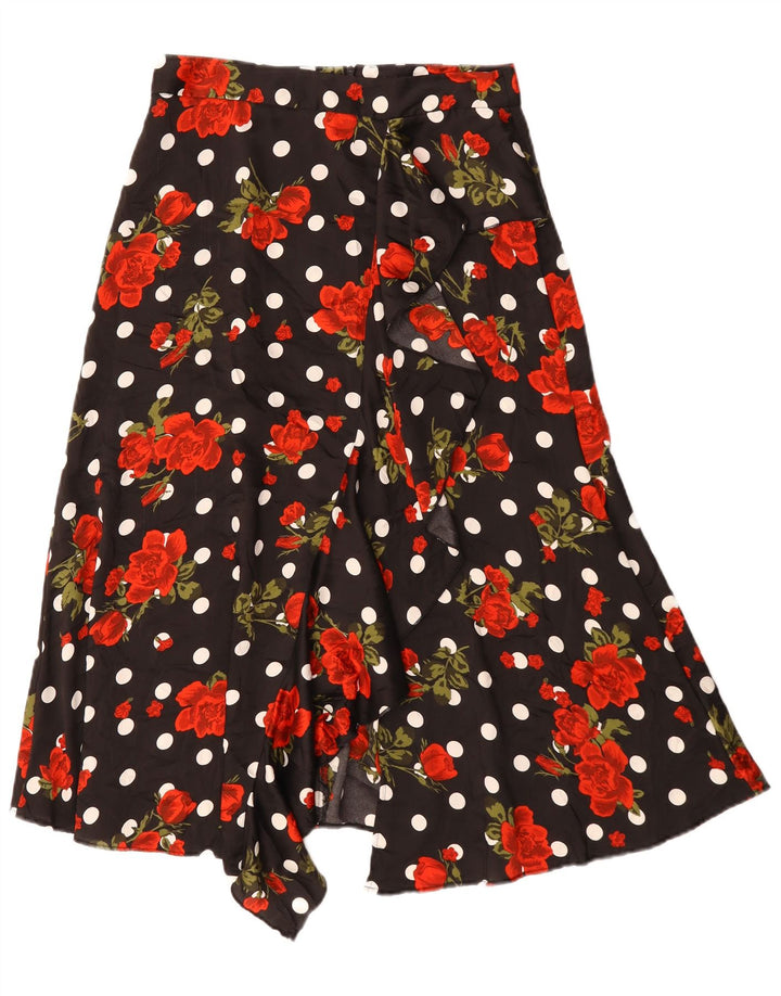 Zara Womens Asymmetric A-Line Skirt Medium W30 Black Floral Polyester