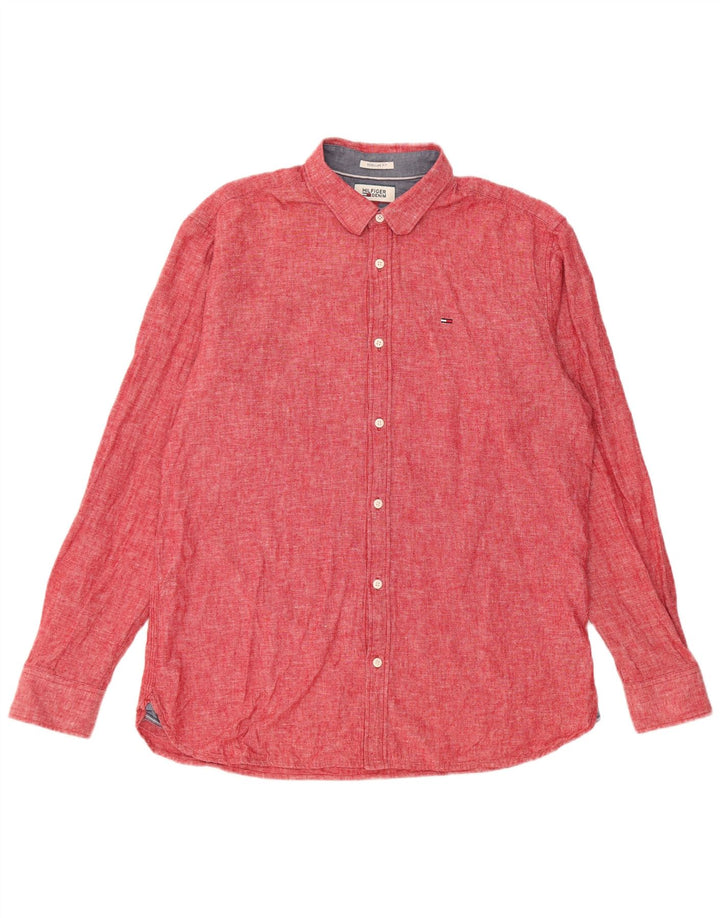 Tommy Hilfiger Mens Regular Fit Shirt Large Red Linen