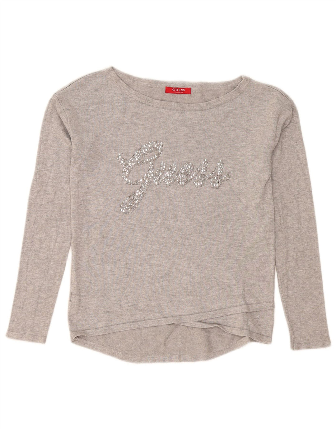 Guess Womens Graphic Top Long Sleeve UK 10 Small Grey Viscose