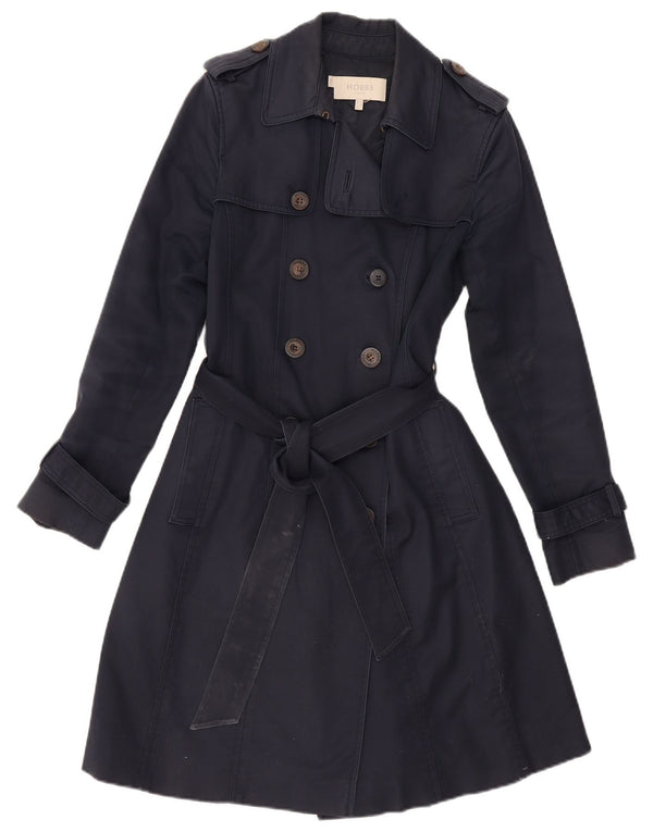 Hobbs Womens Trench Coat UK 8 Small Navy Blue Cotton