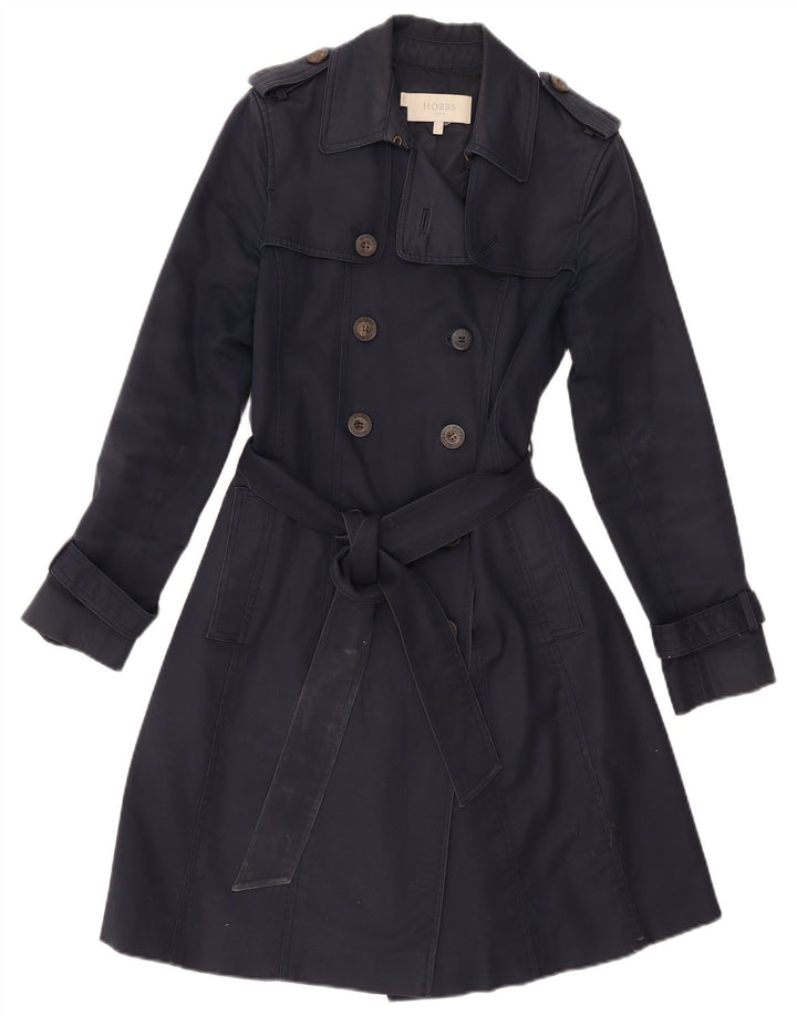 Hobbs Womens Trench Coat UK 8 Small Navy Blue Cotton