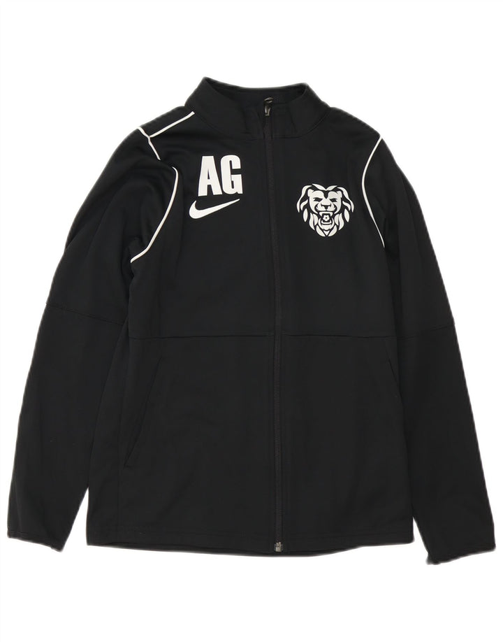 NIKE Boys Dri Fit Graphic Tracksuit Top Jacket 10-11 Years Medium Black