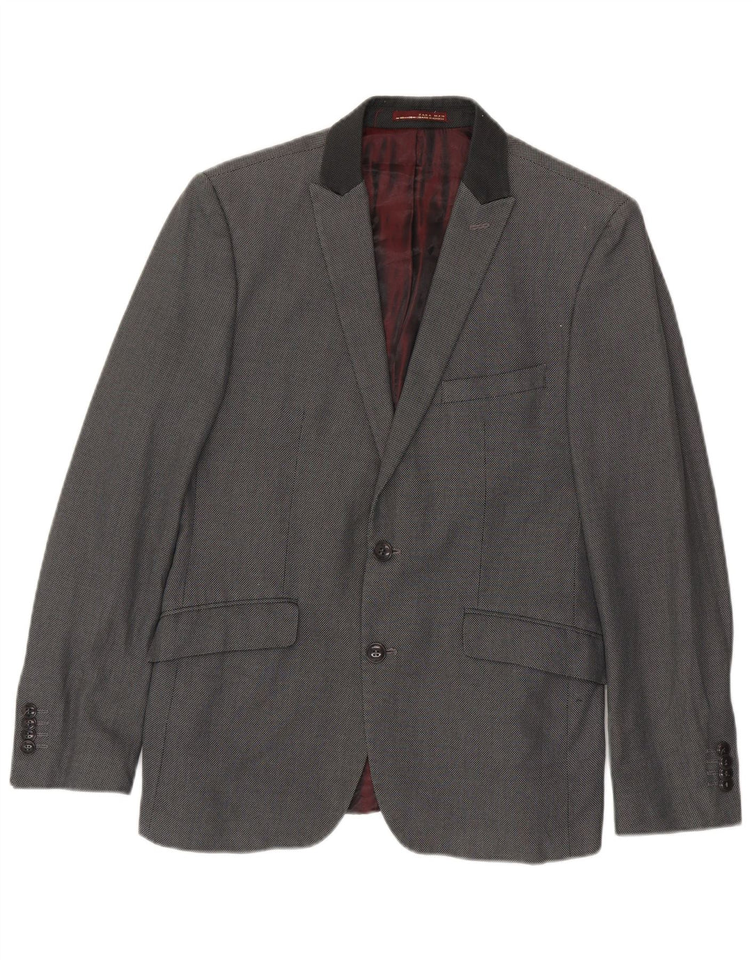 Zara Mens 2 Button Blazer Jacket EU 48 Medium Grey Cotton