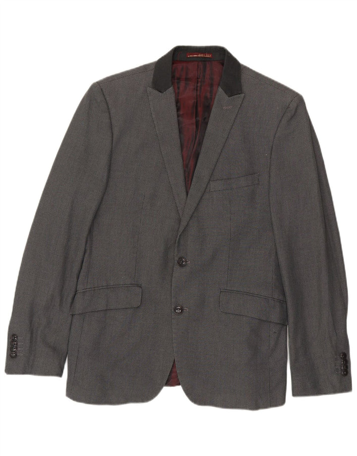 Zara Mens 2 Button Blazer Jacket EU 48 Medium Grey Cotton