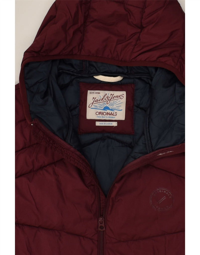 JACK & JONES Mens Hooded Padded Jacket UK 42 XL Burgundy Polyester | Vintage Jack & Jones | Thrift | Second-Hand Jack & Jones | Used Clothing | Messina Hembry 