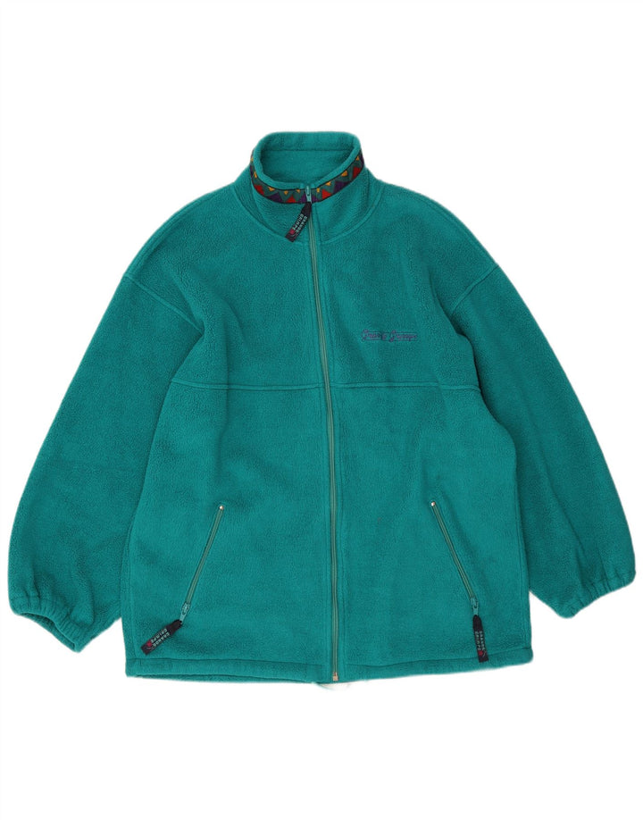 Vintage Mens Fleece Jacket UK 40 Large Green Geometric Polyester