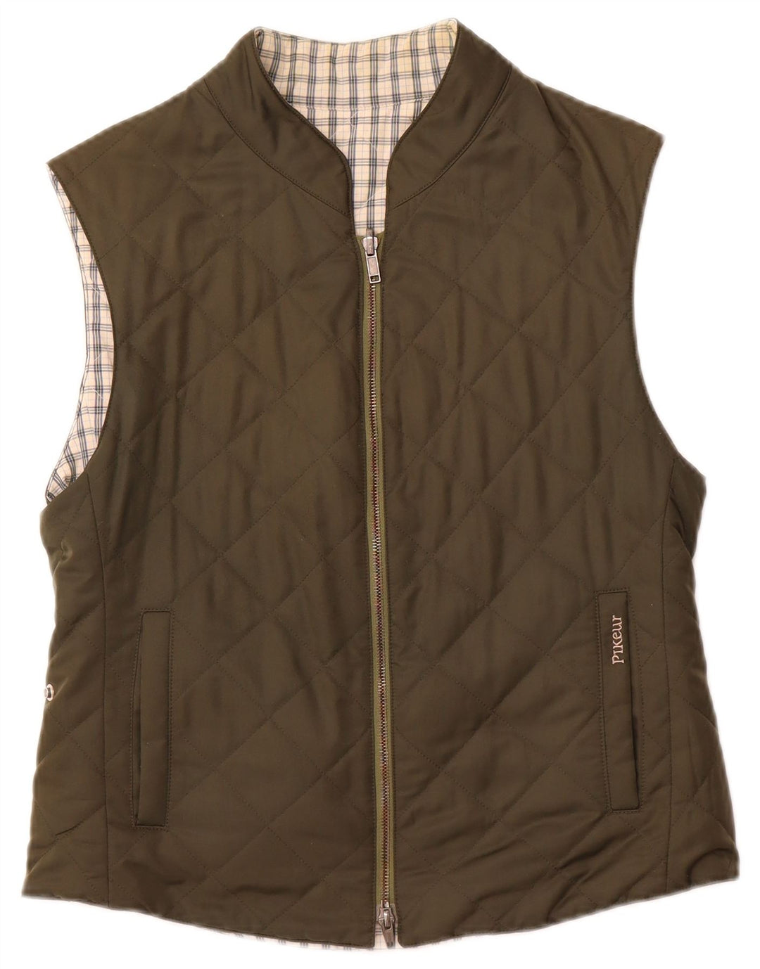 PIKEUR Womens Reversible Quilted Gilet IT 42 Medium Khaki Polyester