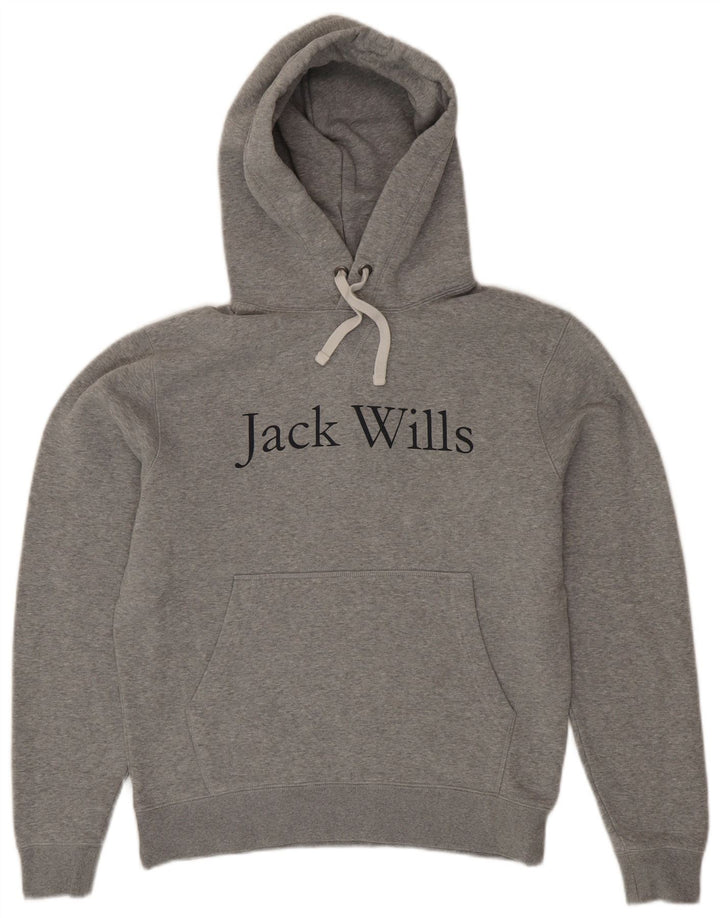 JACK WILLS Mens Graphic Hoodie Jumper Small Grey Cotton