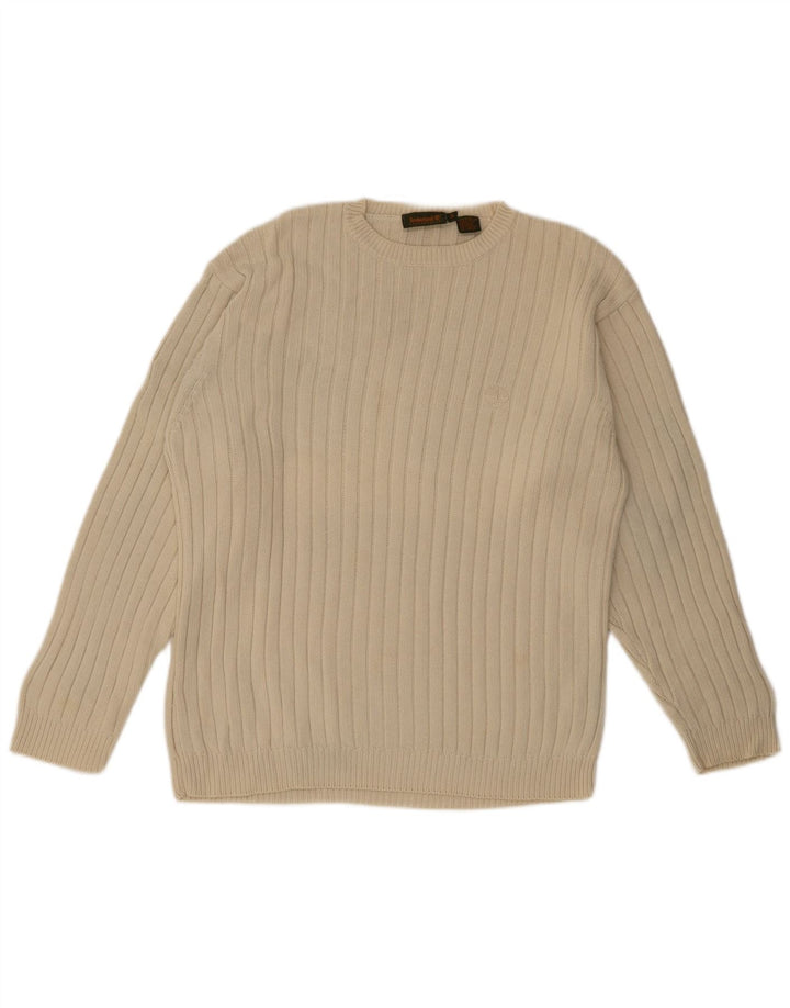 Timberland Mens Crew Neck Jumper Sweater Medium Beige Cotton