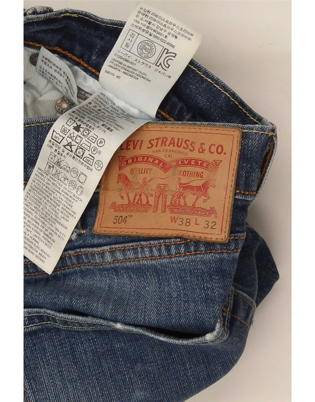 Levi's Mens 504 Straight Jeans W38 L32 Blue Cotton