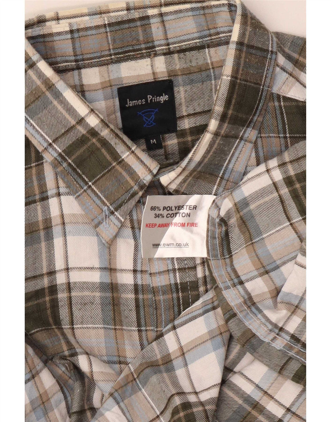 James Pringle Mens Flannel Shirt Medium Grey Check Polyester