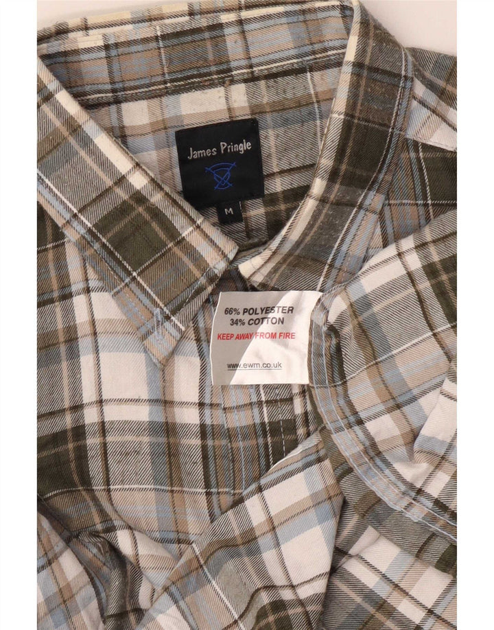 James Pringle Mens Flannel Shirt Medium Grey Check Polyester