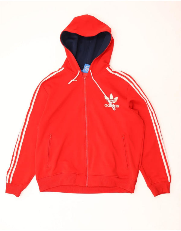 Adidas Mens Zip Hoodie Sweater XL Red Polyester
