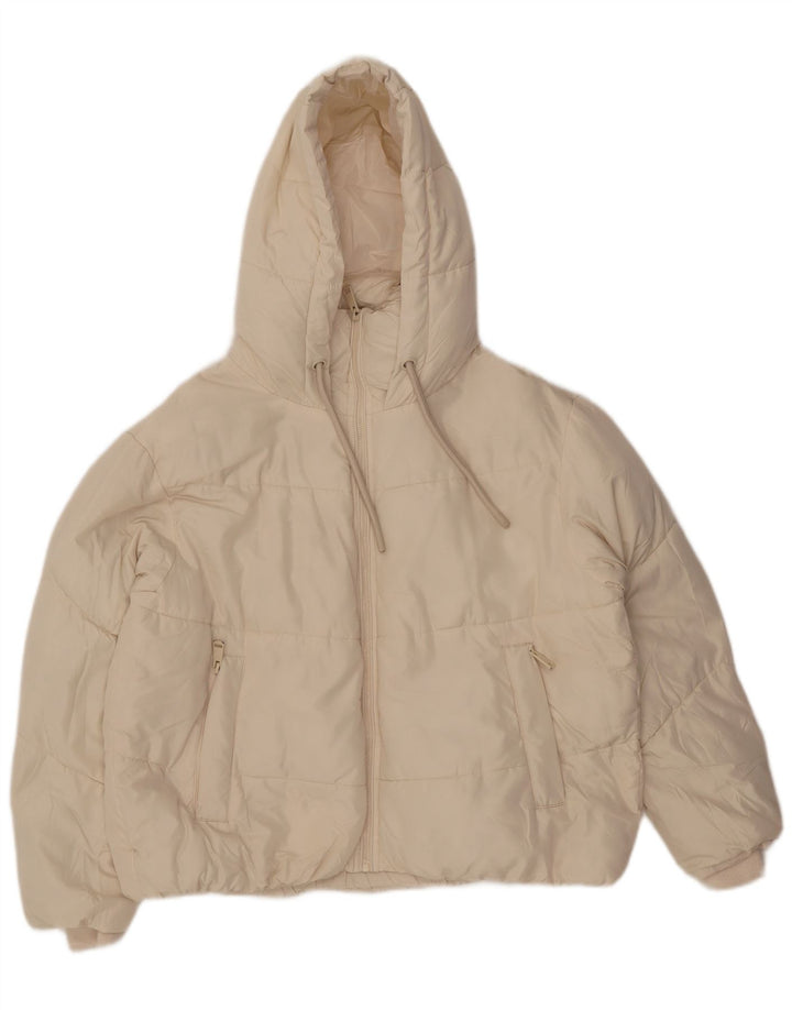 Zara Womens Hooded Oversized Padded Jacket UK 10 Small Off White Polyester
