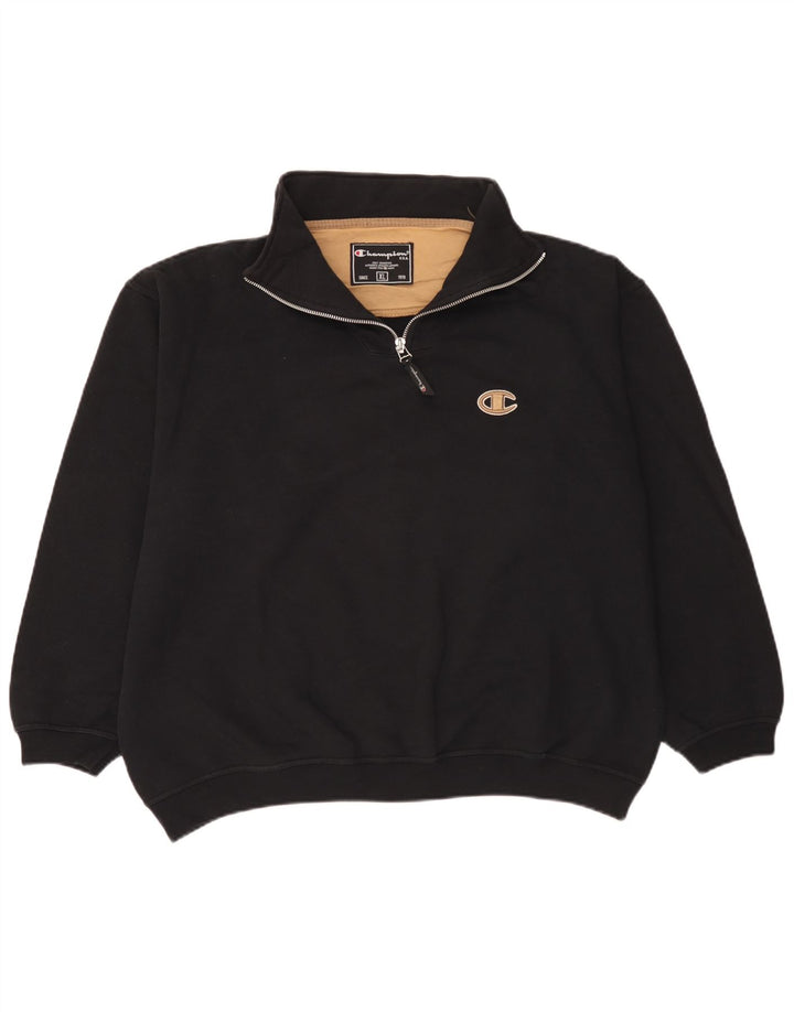 Champion Mens Zip Neck Sweatshirt Jumper XL Black Cotton