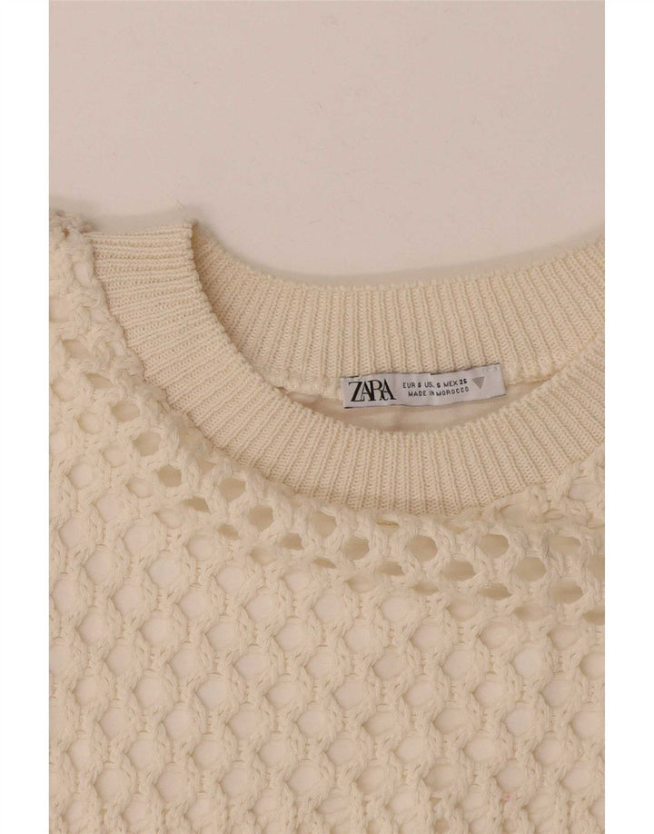 Zara Womens Crochet Blouse Top UK 10 Small Beige