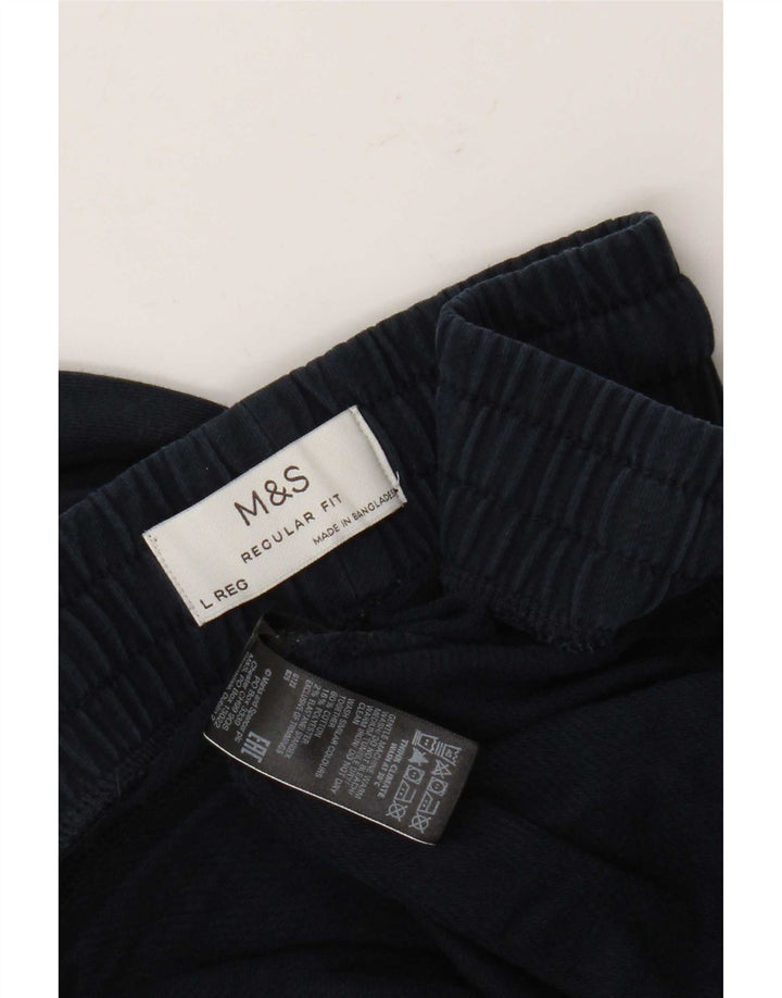 Marks & Spencer Mens Regular Fit Tracksuit Trousers Large Navy Blue Cotton