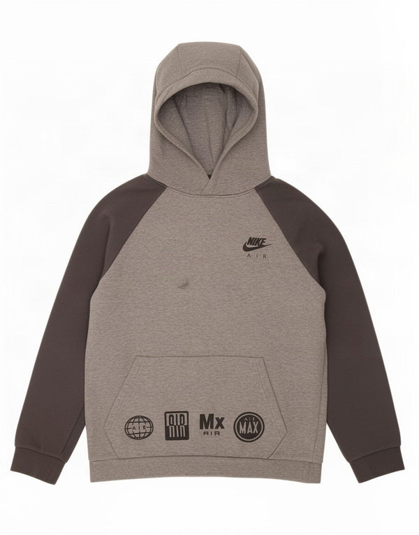 Nike Boys Graphic Hoodie Jumper 12-13 Years Large Grey Colourblock Cotton