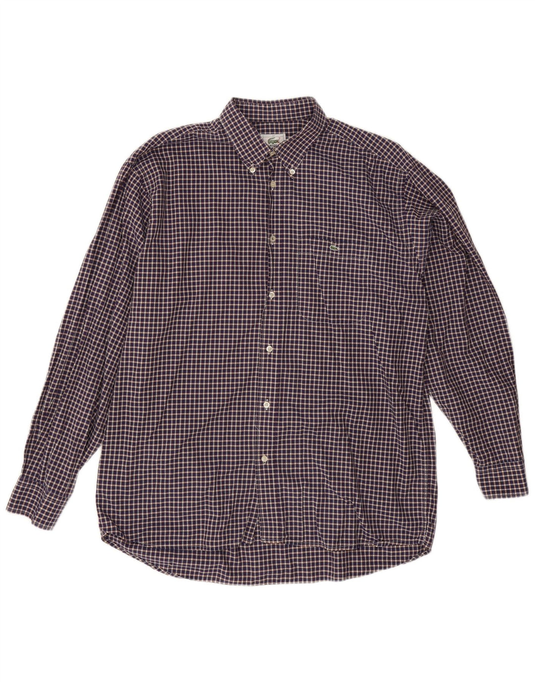 Lacoste Mens Shirt Size 42 Large Navy Blue Gingham Cotton