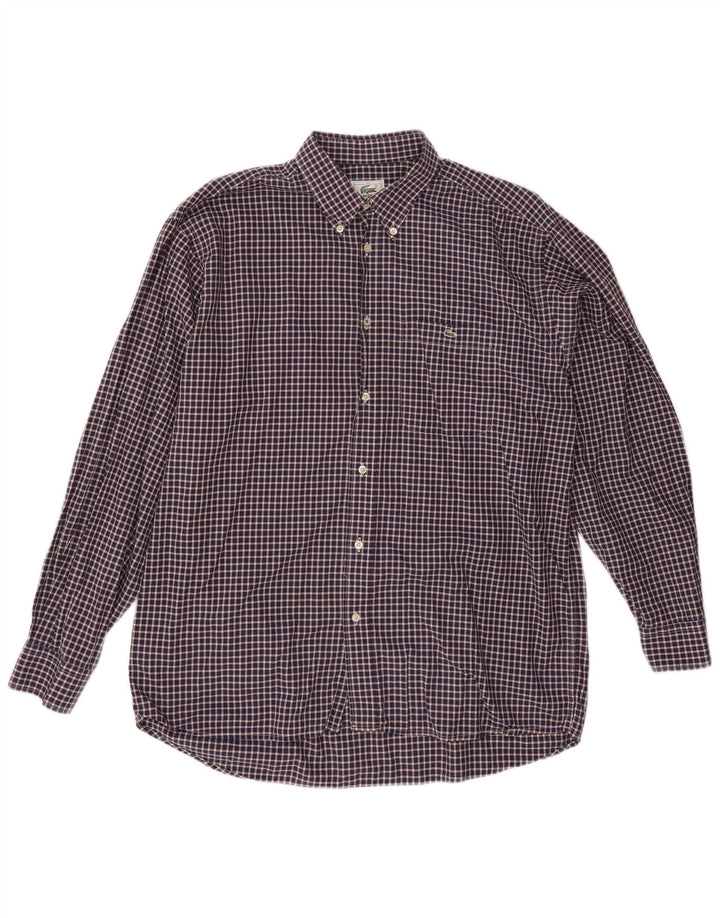 Lacoste Mens Shirt Size 42 Large Navy Blue Gingham Cotton