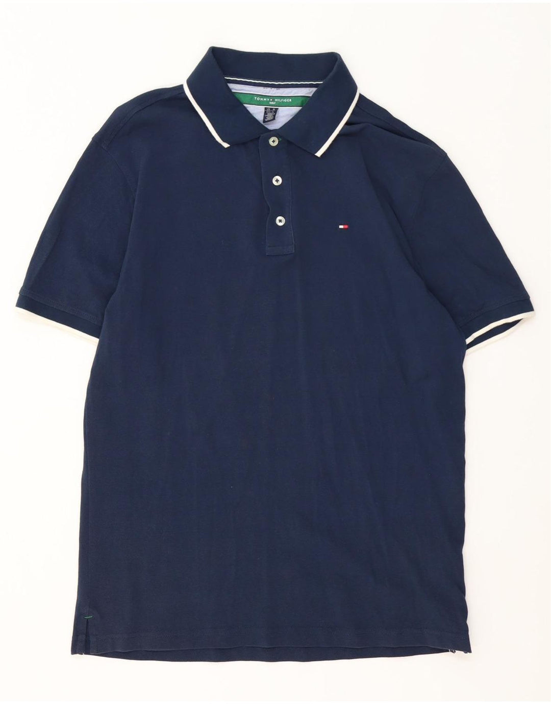 Tommy Hilfiger Mens Polo Shirt Medium Navy Blue Striped Cotton