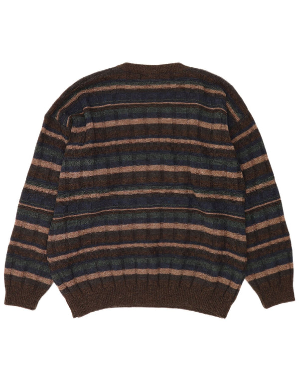Canda Mens Crew Neck Jumper Sweater XL Brown Striped Acrylic
