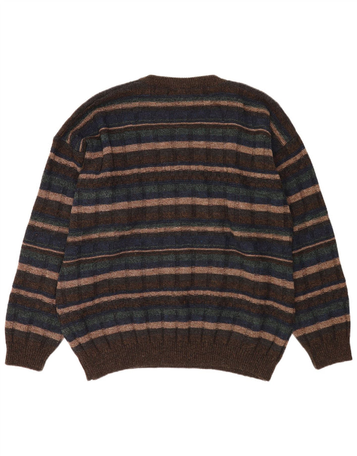 Canda Mens Crew Neck Jumper Sweater XL Brown Striped Acrylic