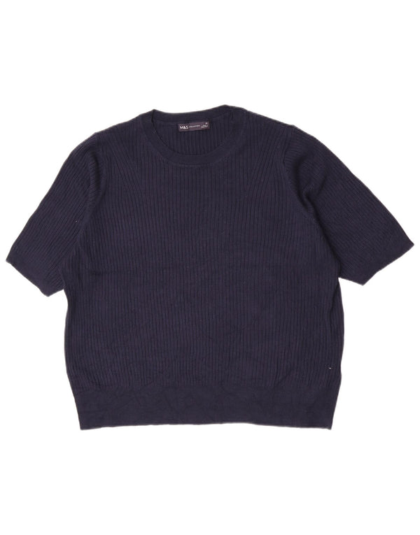 Marks & Spencer Womens Crew Neck Jumper Sweater UK 22 2XL Navy Blue