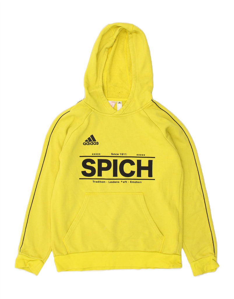 ADIDAS Boys Graphic Hoodie Jumper 13-14 Years Yellow Cotton | Vintage Adidas | Thrift | Second-Hand Adidas | Used Clothing | Messina Hembry 